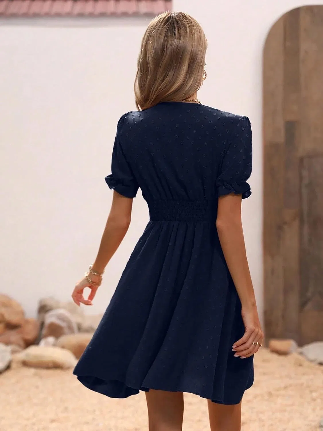 Женское повседневное платье A-силуэта с пышными рукавами, Navy Blue — фото 2