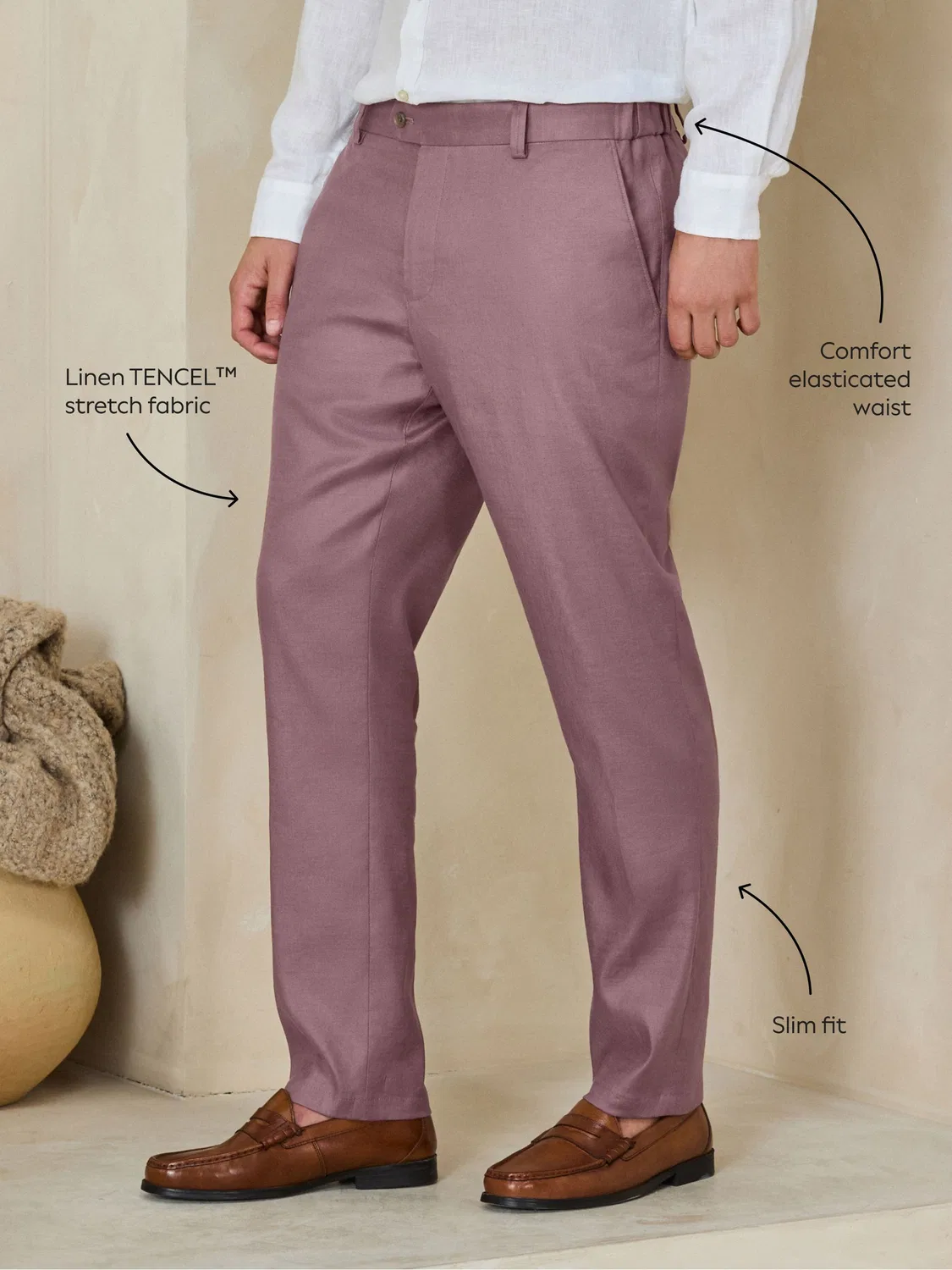 Next Розовые узкие брюки Motionflex Linen TENCEL из смеси лиоцелла Smart Smart Брюки — фото 4