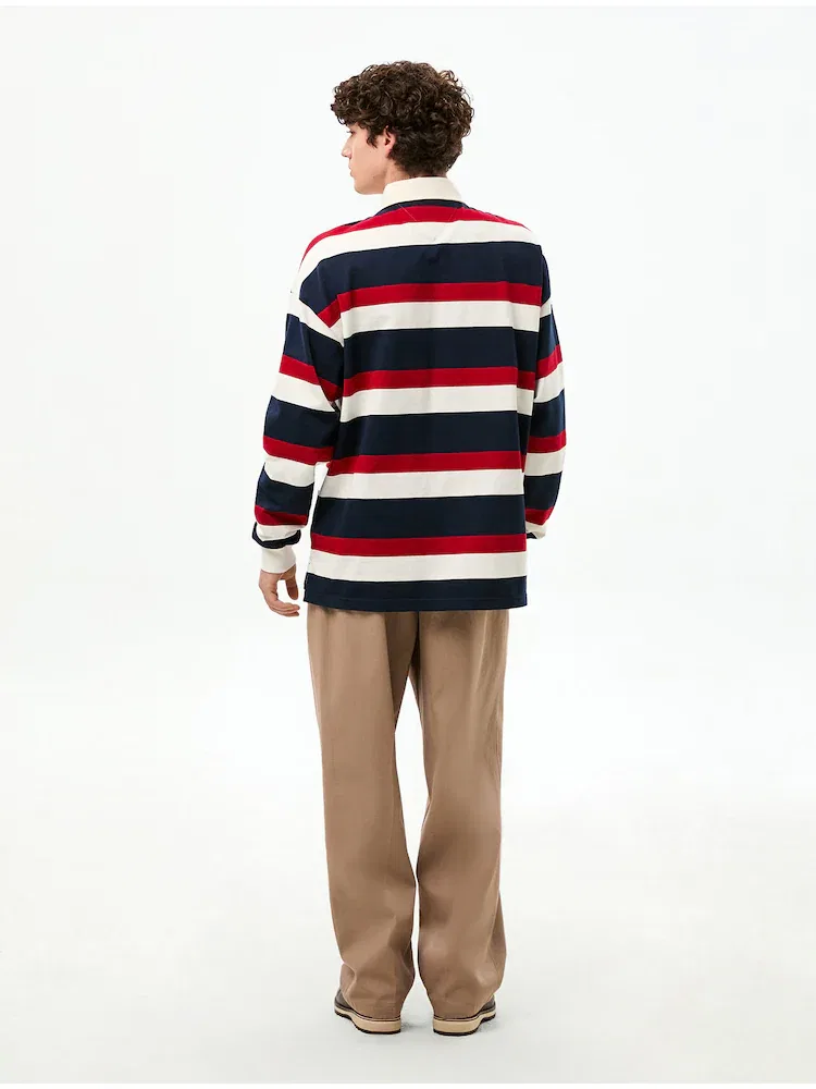 Футболка с длинным рукавом поло, полосатая, Crest Stripe Rugby TOMMY HILFIGER, Ivory — фото 3