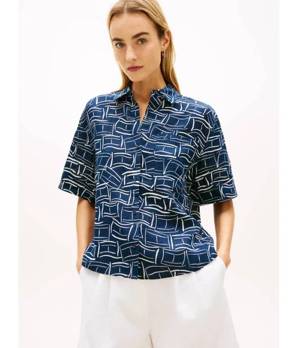 Женская льняная рубашка свободного кроя Tommy Hilfiger, Blu Marino