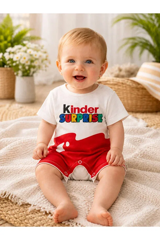 Детский комбинезон для девочек с принтом Kinder Surprise Short Sleeve Jumpsuit Set Mai Perla, Красный
