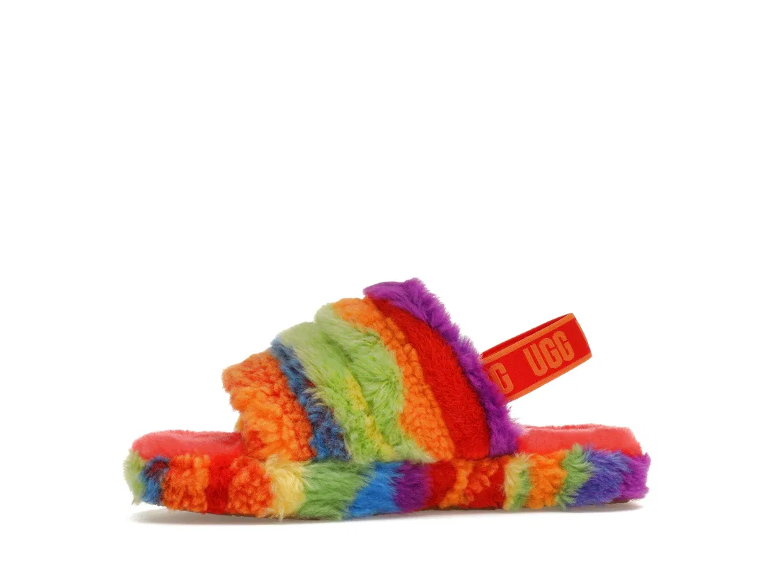 Детские шлепанцы с принтом UGG Fluff Yeah Slide Rainbow Stripes, Rainbow Stripes — фото 3