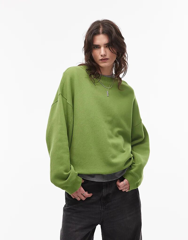 

Толстовка с отделкой швами зеленого цвета Topshop