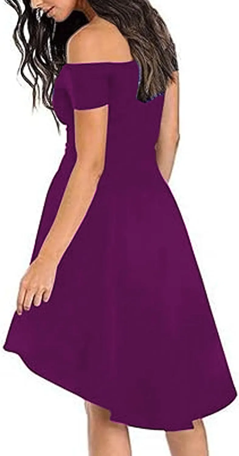 Женское коктейльное платье с открытыми плечами, Purple — фото 4