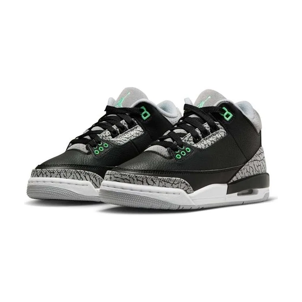 Детские кроссовки для мальчиков и девочек кожаные Air Jordan 3 Retro Gs Green Glow Nike
