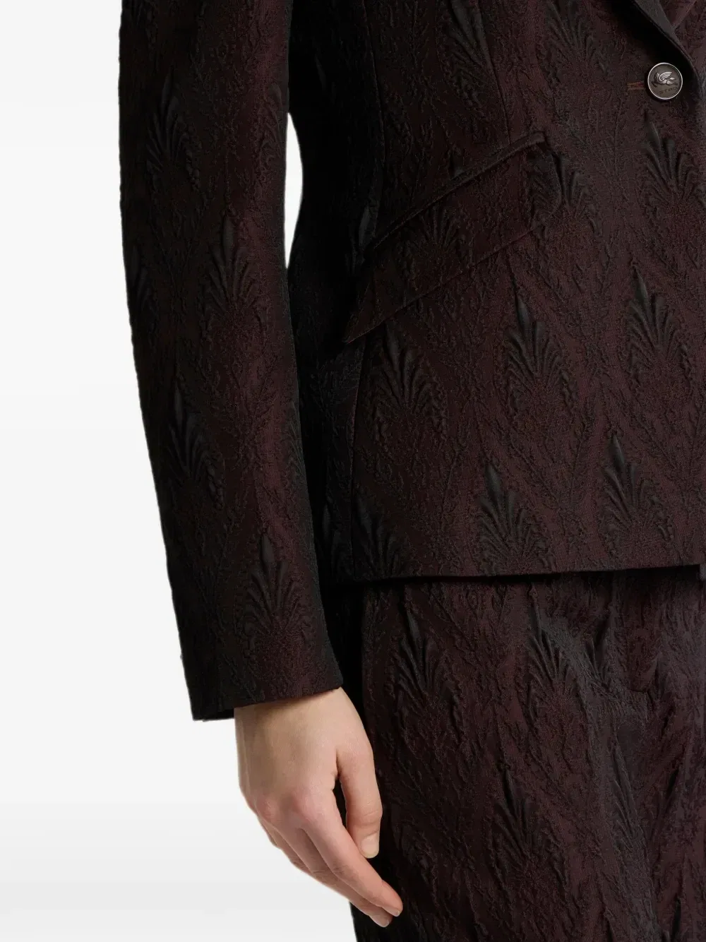 Однобортный жакет из жаккарда с цветочным медальоном Etro, красный — фото 4