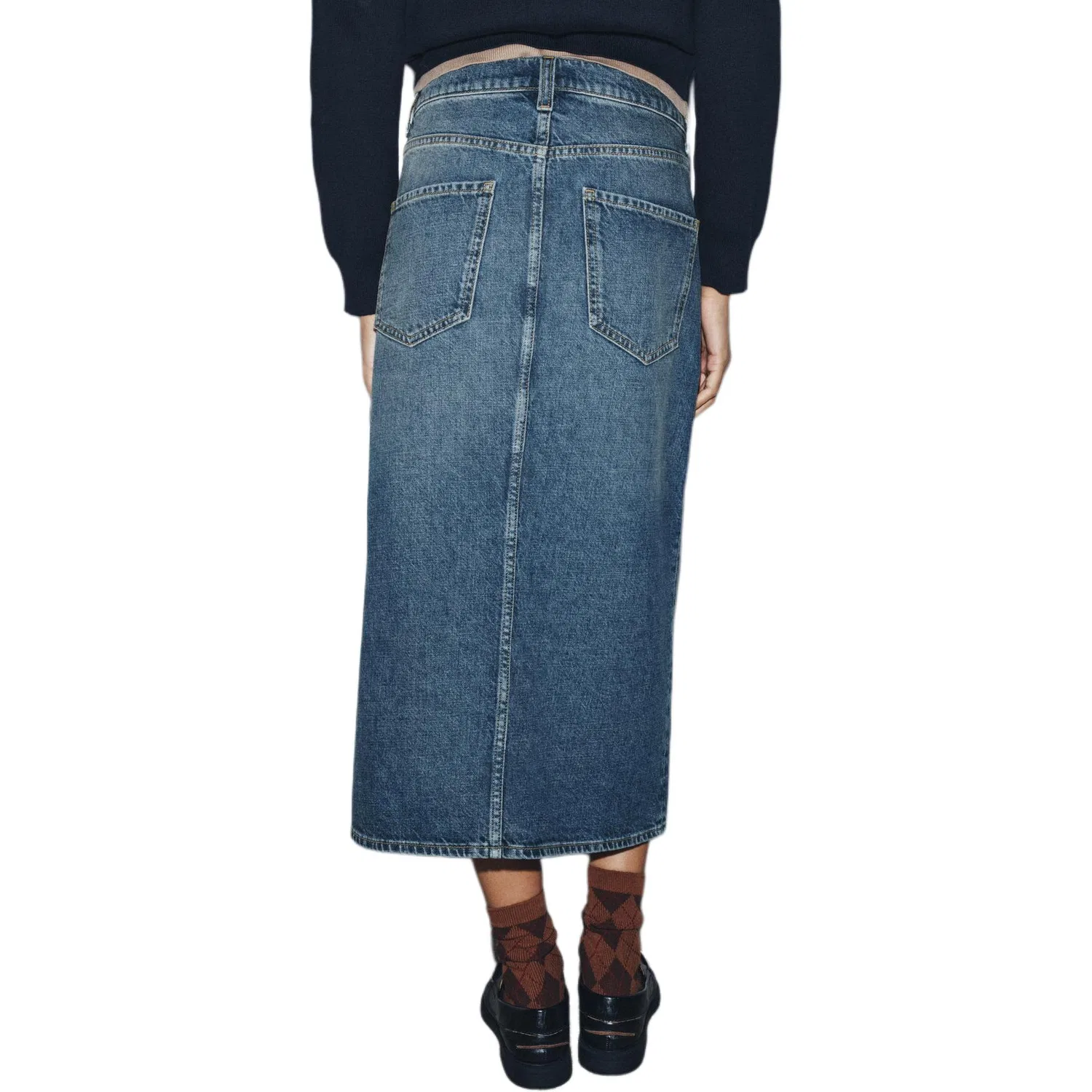 ZARA Женская джинсовая длинная юбка ZW Denim Long Skirt, Blue — фото 4