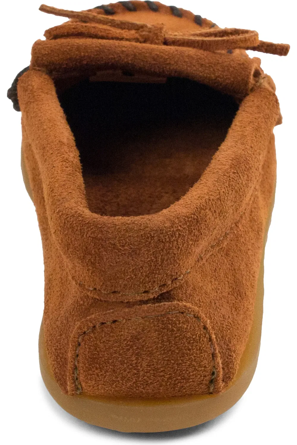 Детские мокасины с бахромой и отстрочкой Kilty Driving Shoe Minnetonka, коричневый — фото 4
