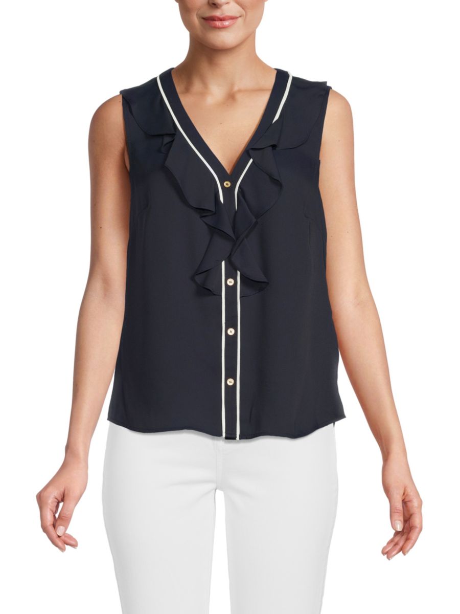 

Топ с V-образным вырезом и оборками Tommy Hilfiger, цвет Midnight Ivory