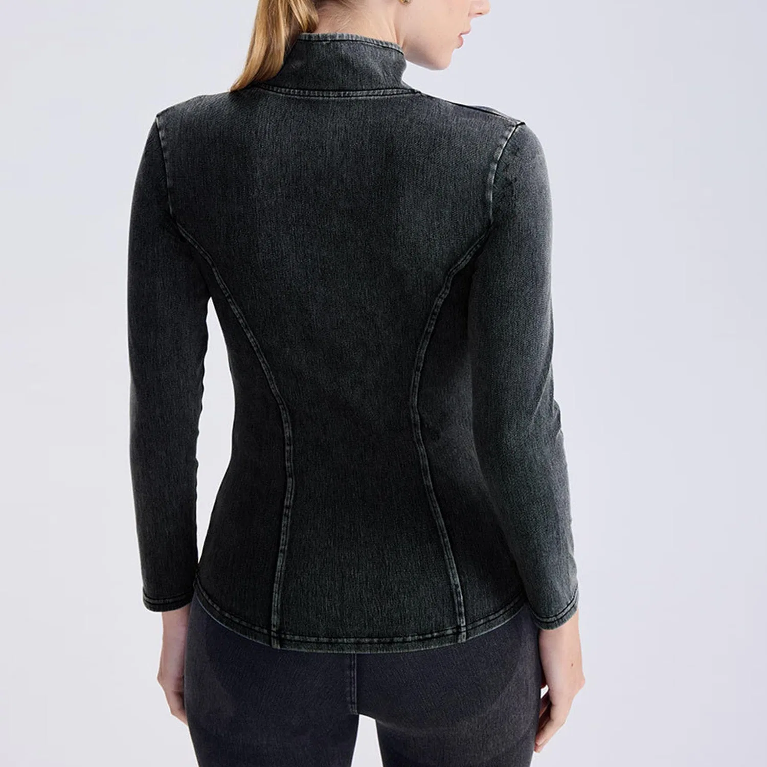 Женская джинсовая куртка slim fit с молнией, Grigio — фото 4