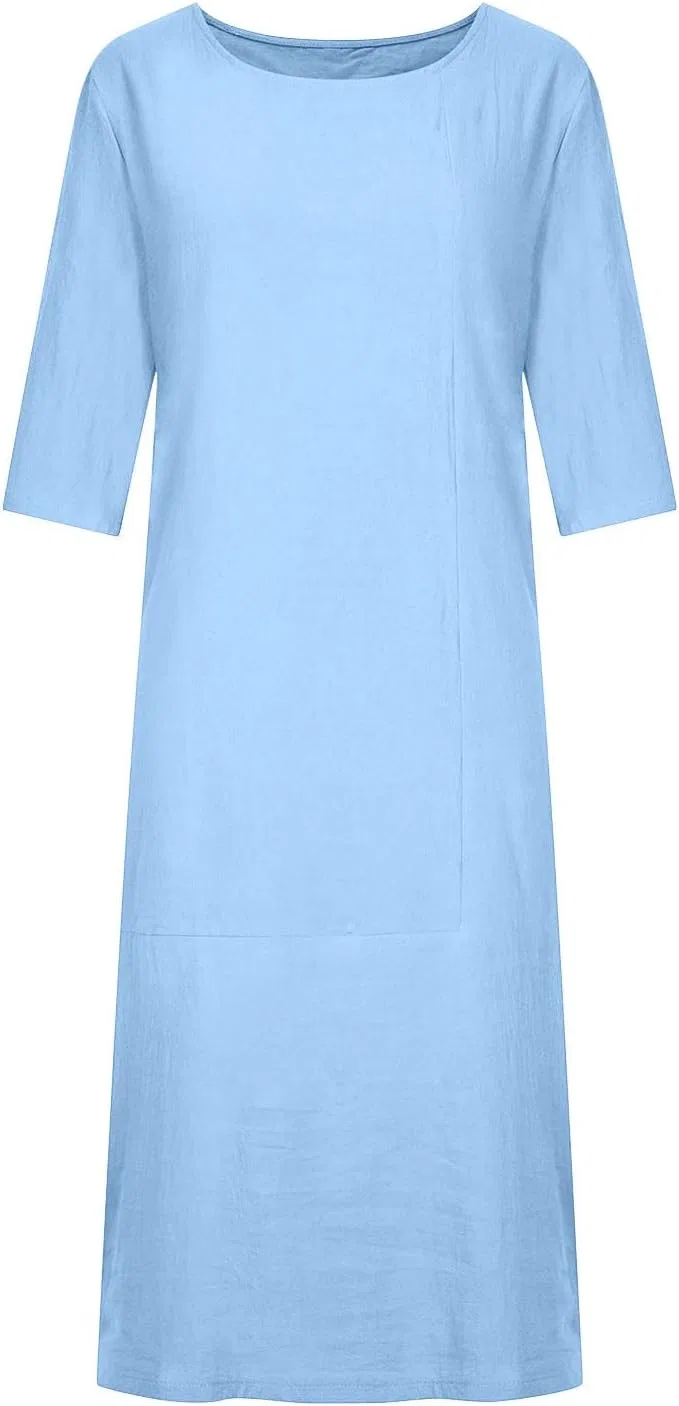 Женское платье свободного кроя из льна paThez, Light Blue — фото 3