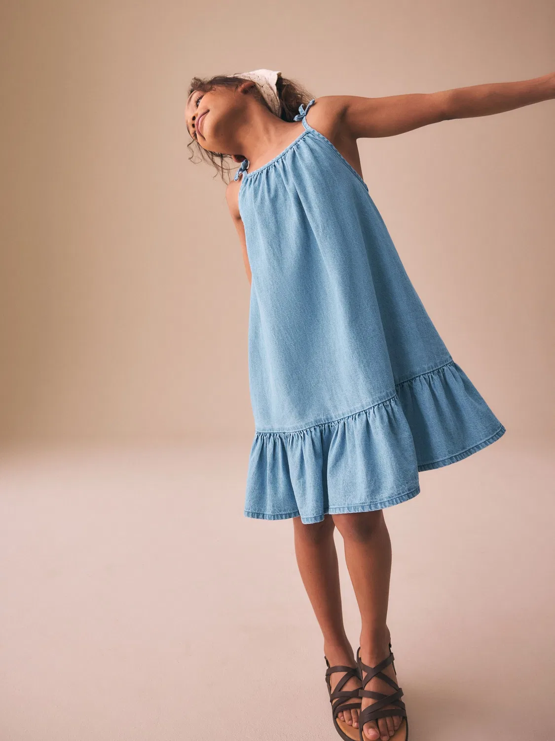 Платье с ангельскими рукавами Blue Denim Angel Sleeve Dress Next, голубой деним — фото 2