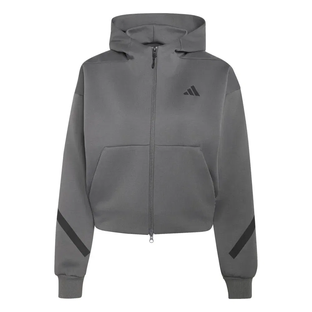 Толстовка на молнии Adidas ZNE Cropped, серый — фото 3