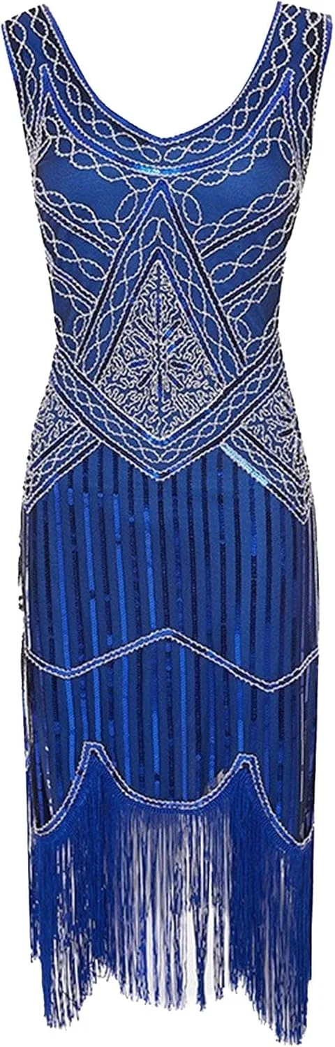 Женское платье для коктейля с бахромой, 1950s Vintage Sequin Tassel, синий