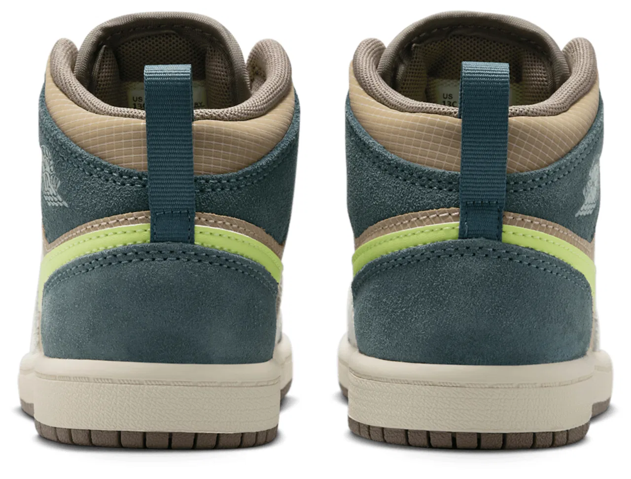 Кроссовки для мальчиков Jordan 1 Mid SE Uni, цвет Khaki/Light Lemon Twist/Hasta — фото 3