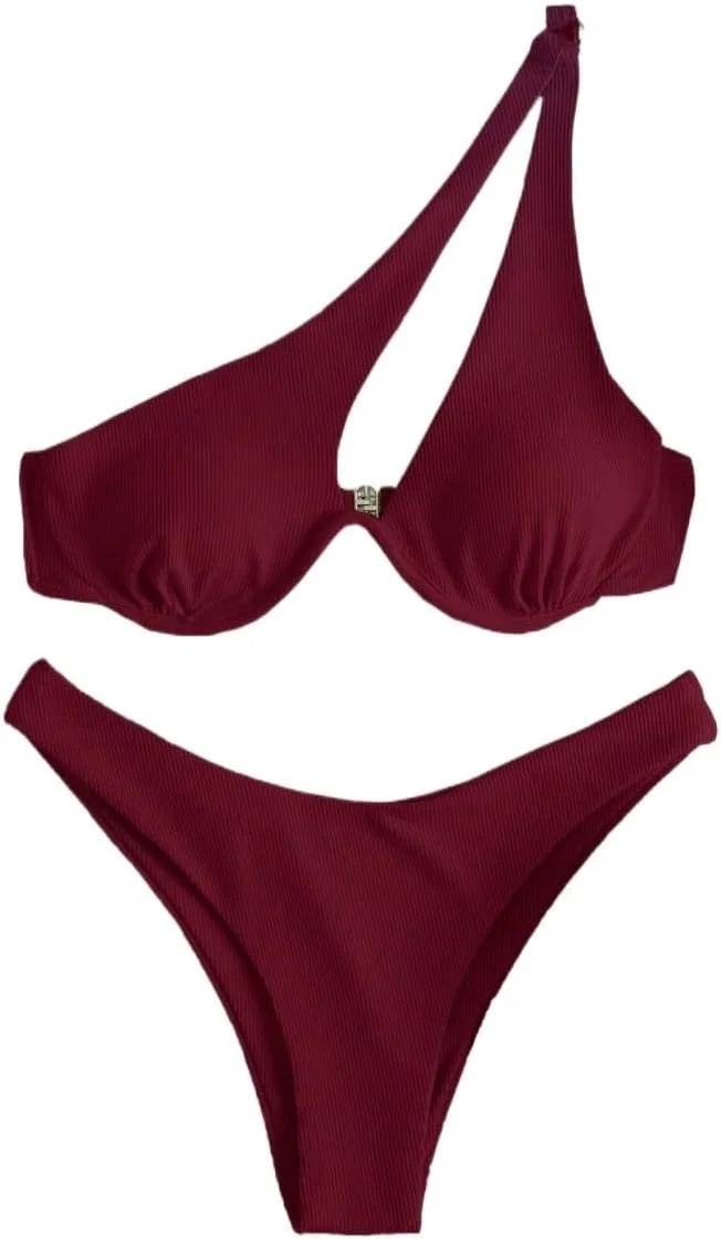 Женский бикини-сет с высокой талией Adjustable Shoulder Straps, Burgundy