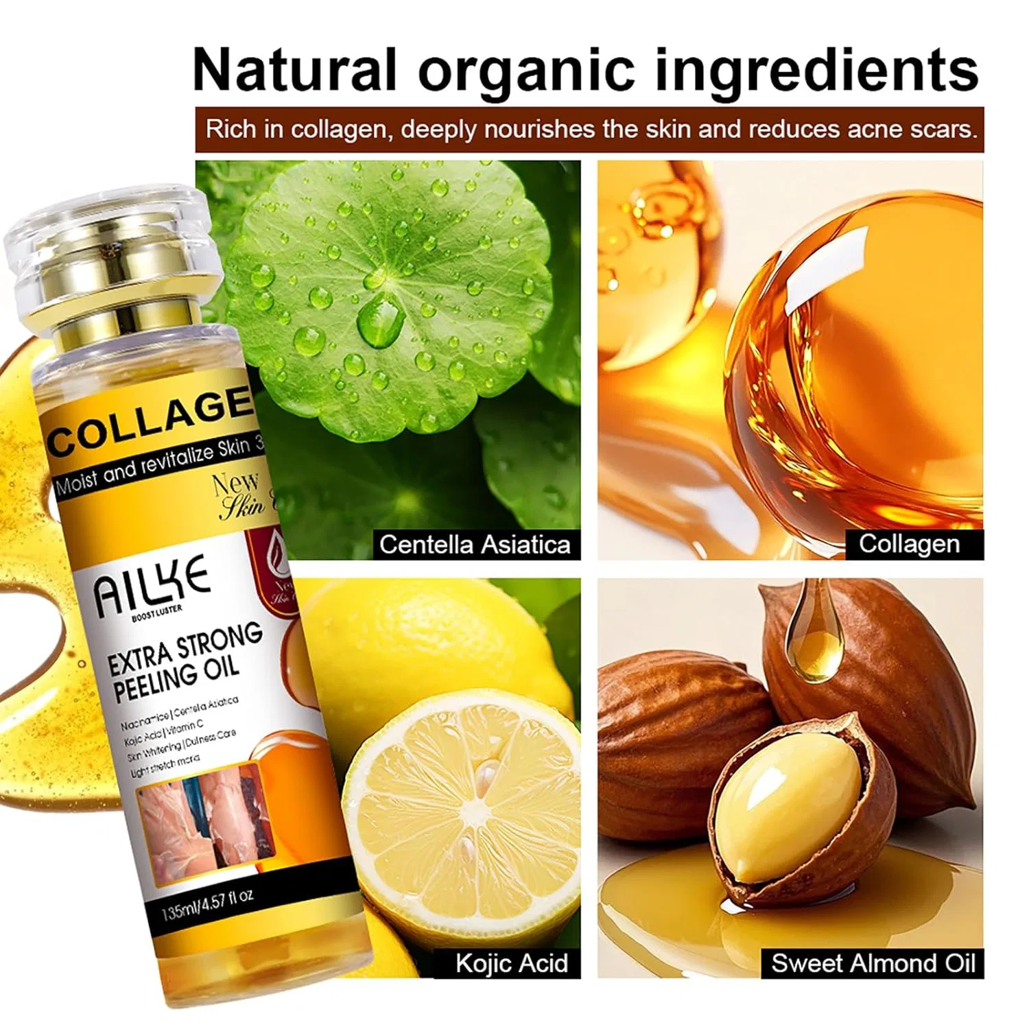 Эксфолиирующее масло AILKE Collagen Yellow Strong Peeling Oil, 5 шт по 135 мл, Желтый Ailke Boost Luster — фото 3