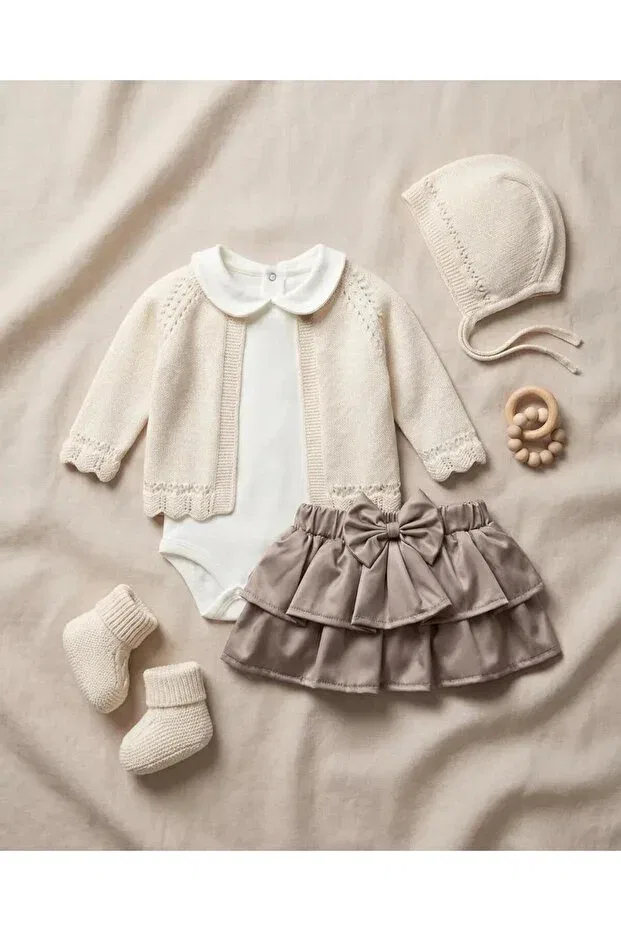 Детский комплект для девочек с цветочным принтом Ay bouquet skirt suit Nipperland, Beige