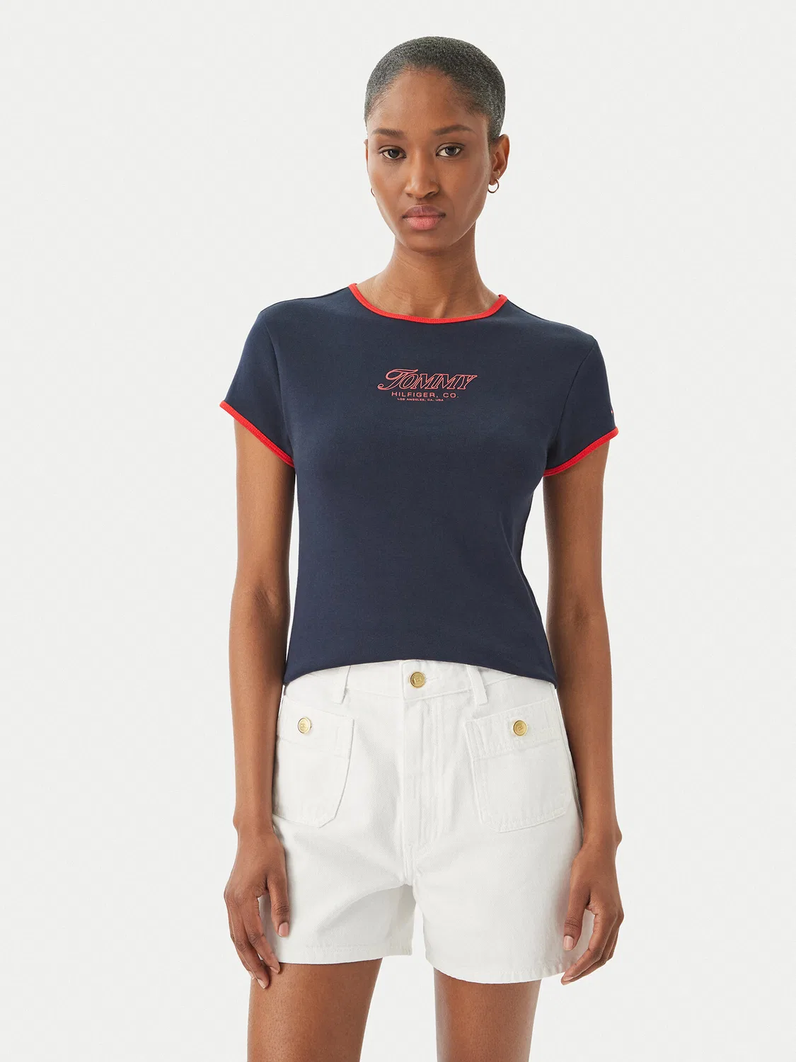Женская футболка приталенного кроя Logo Graphic Ringer Tommy Hilfiger, темно-синий
