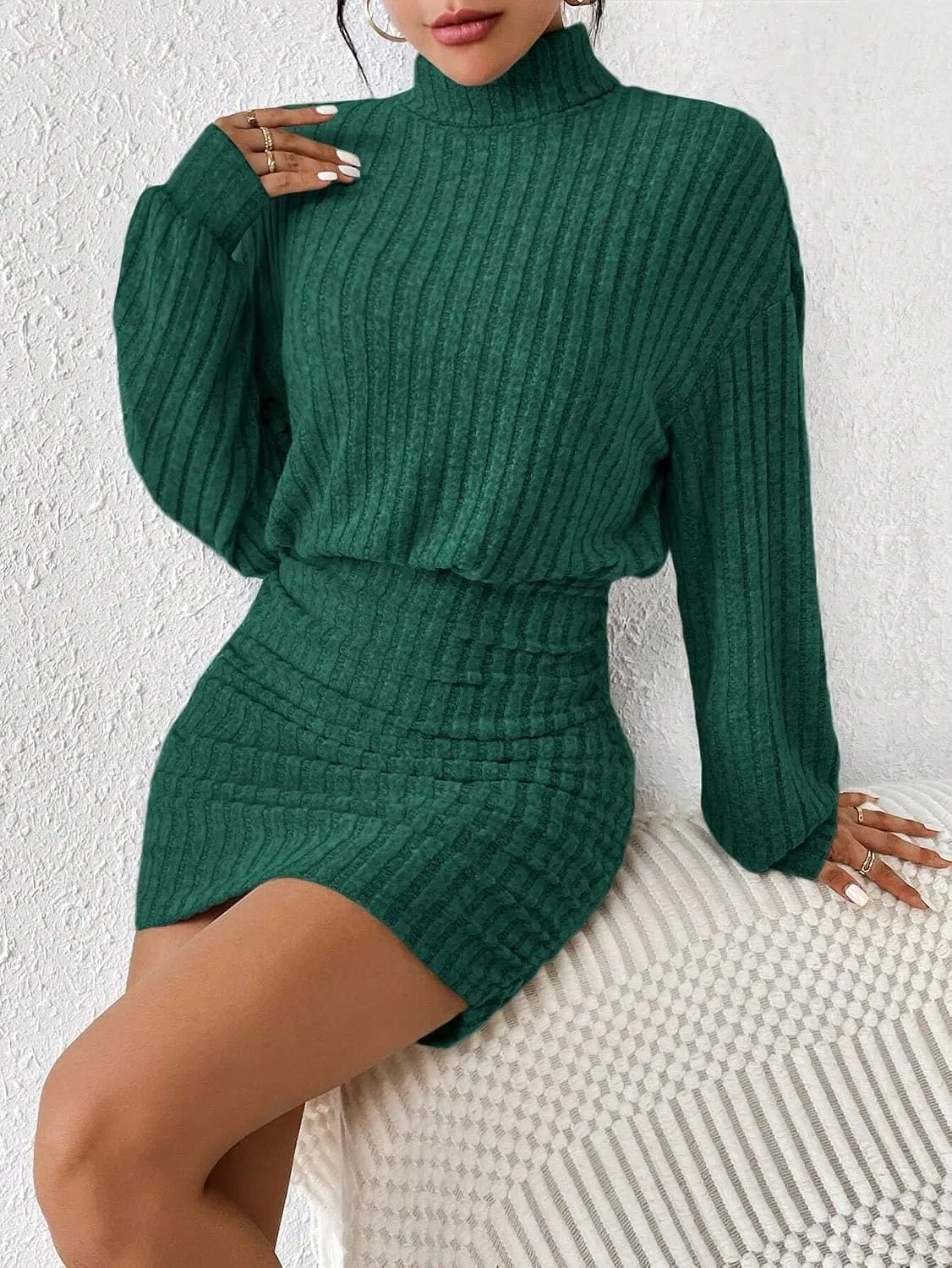 Женское платье-водолазка мини с драпировкой, Mint Green — фото 4