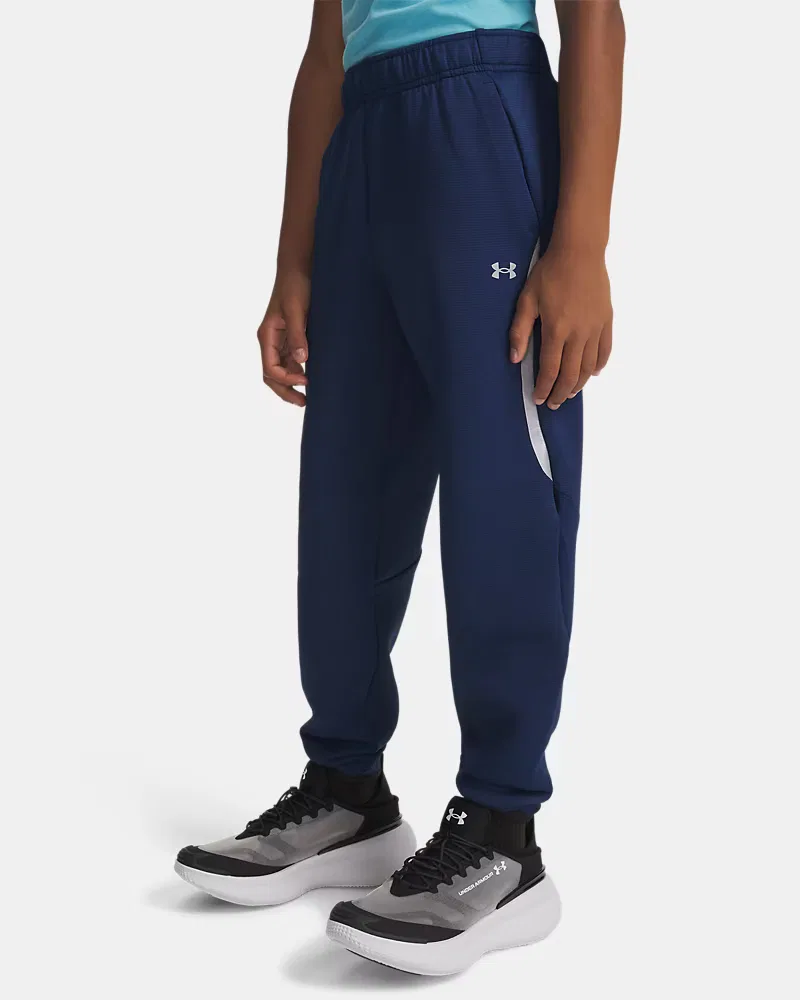 Детские джоггеры для мальчиков 63,5 см из мягкого двойного трикотажа UA Unstoppable Fleece UnderArmour, Blackout Navy/Silver Reflective