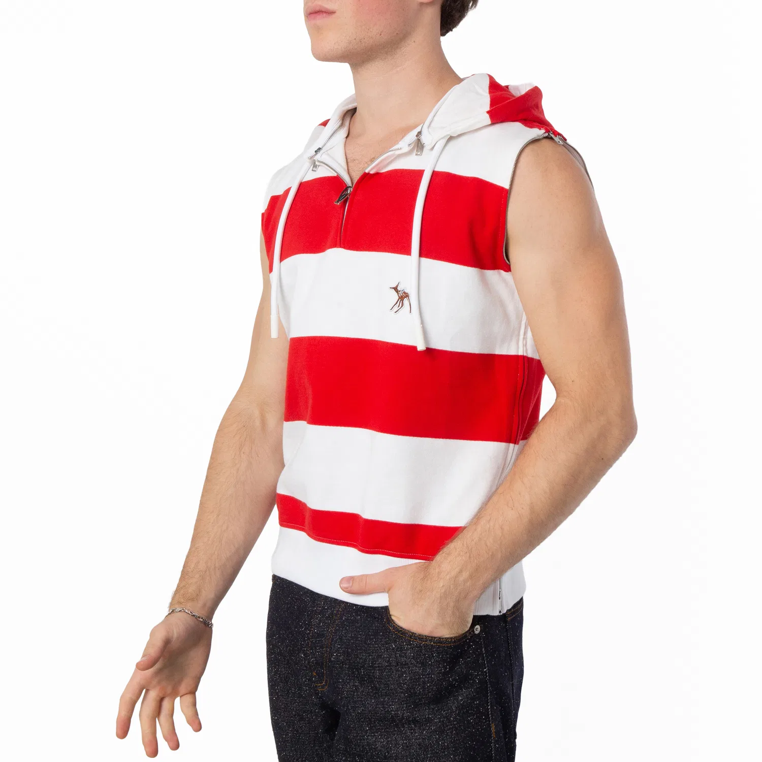Худи из хлопка с молнией и полосатым принтом Red Zip Detail Striped Cotton Hoodie Burberry, Red Pattern — фото 4