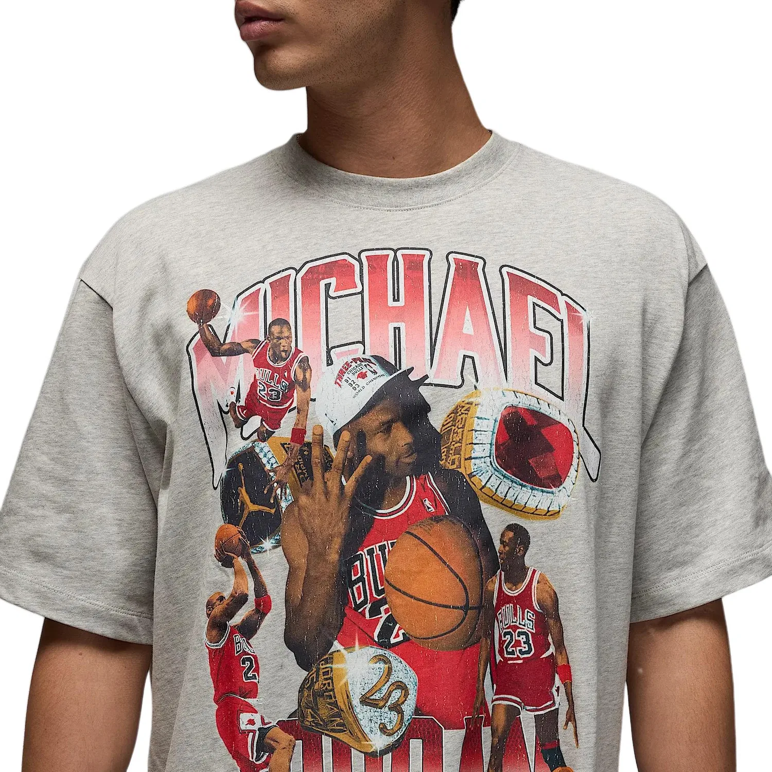 Мужская футболка оверсайз с принтом Jordan, Mixed Gray/Team Red — фото 4