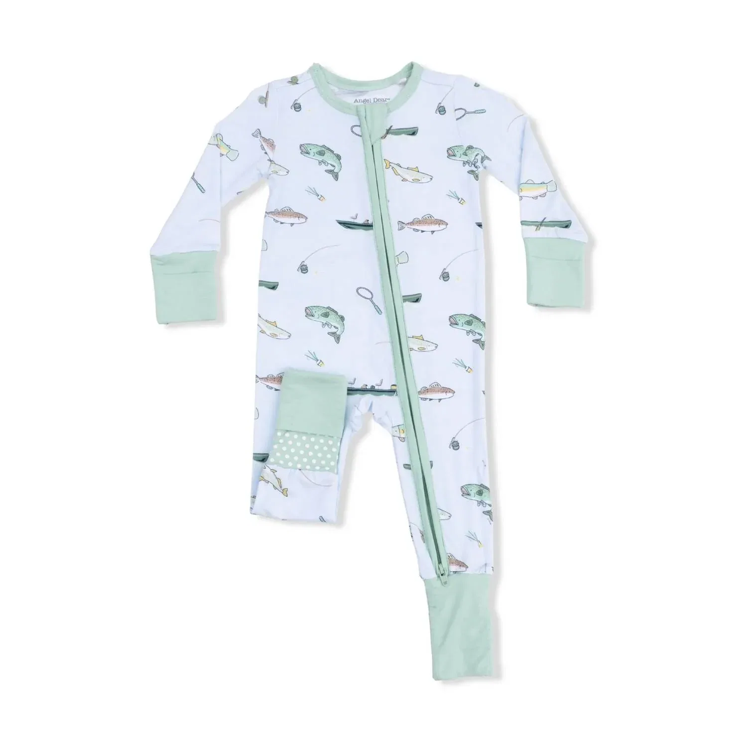 Детский боди-комбинезон с принтом рыбалки на молнии Fishing Bamboo Convertible Romper Angel Dear, синий — фото 3