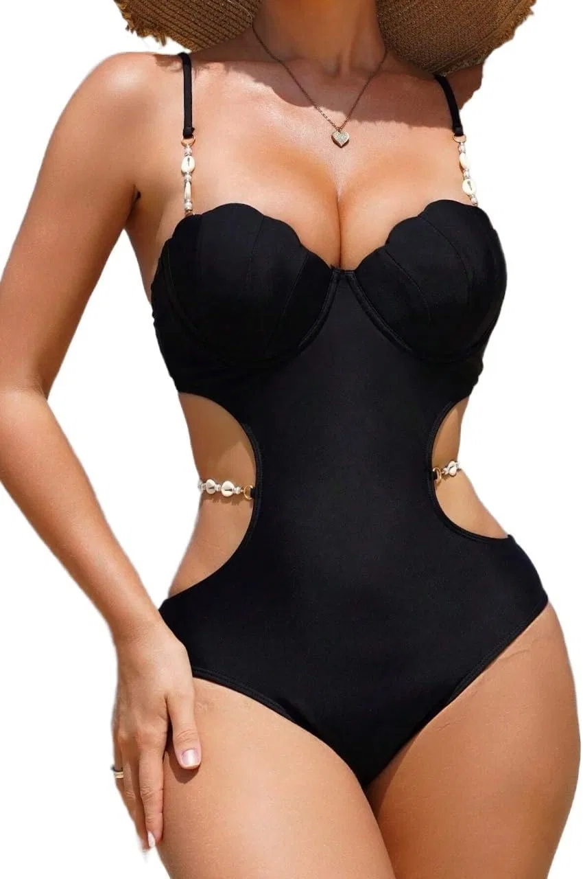 Женский монокини с вырезами без спинки High Stretch Cutout, Black