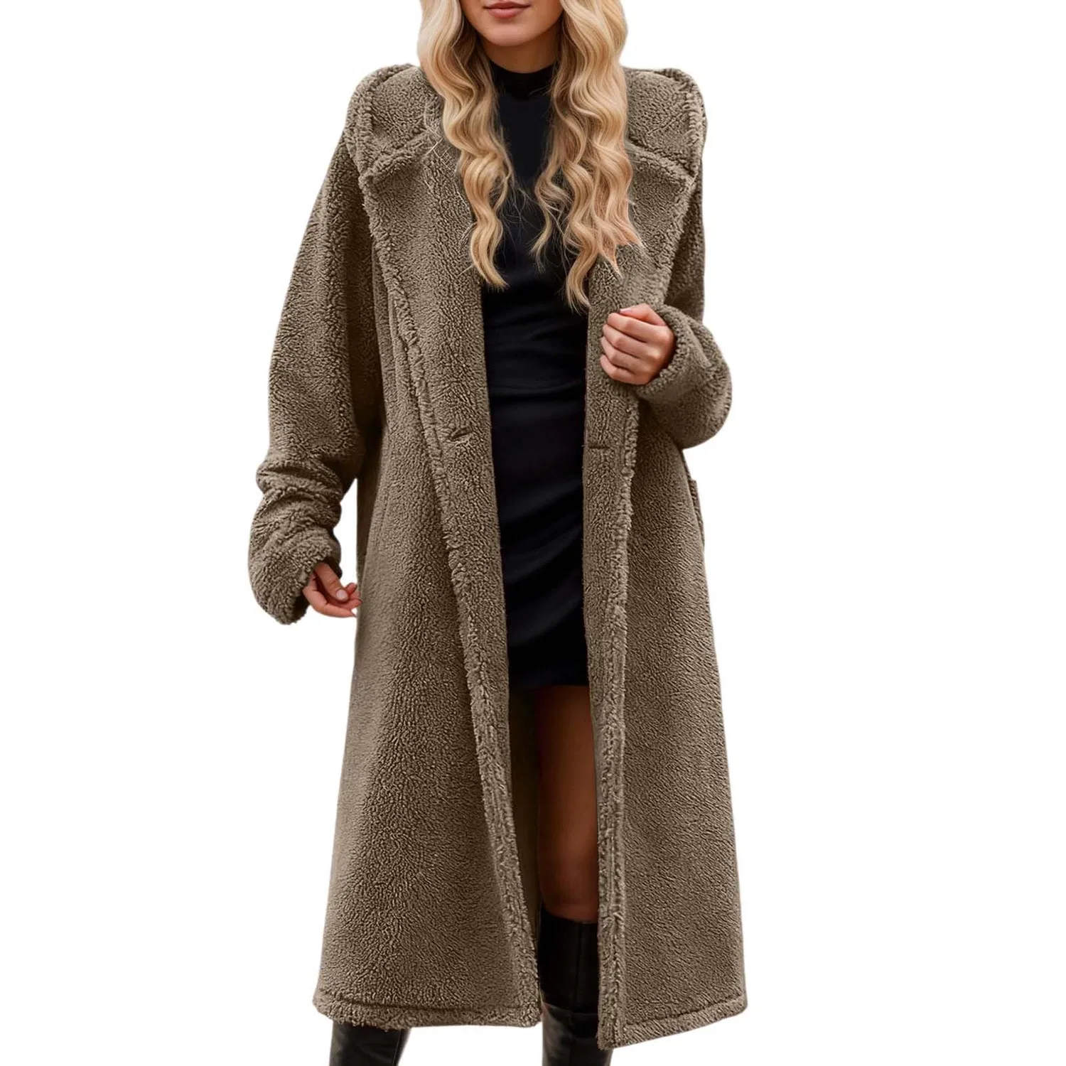 Женское зимнее пальто с длинным рукавом, с карманами, Khaki