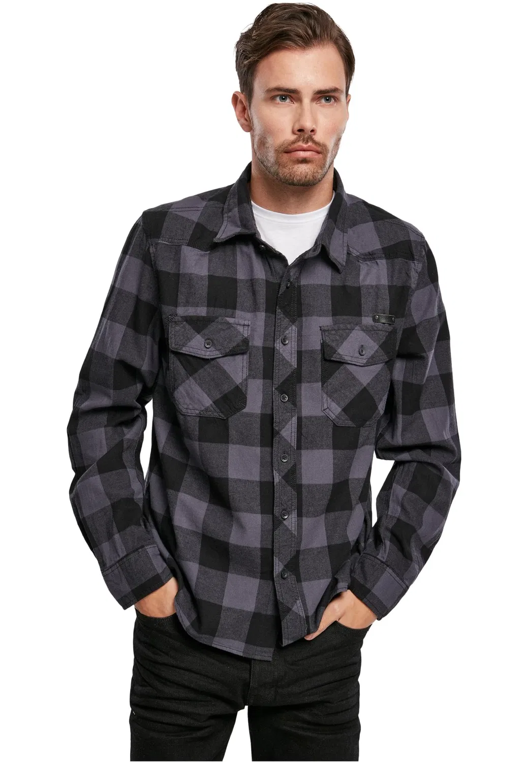 Мужская фланелевая рубашка в клетку Brandit, Black/Grey