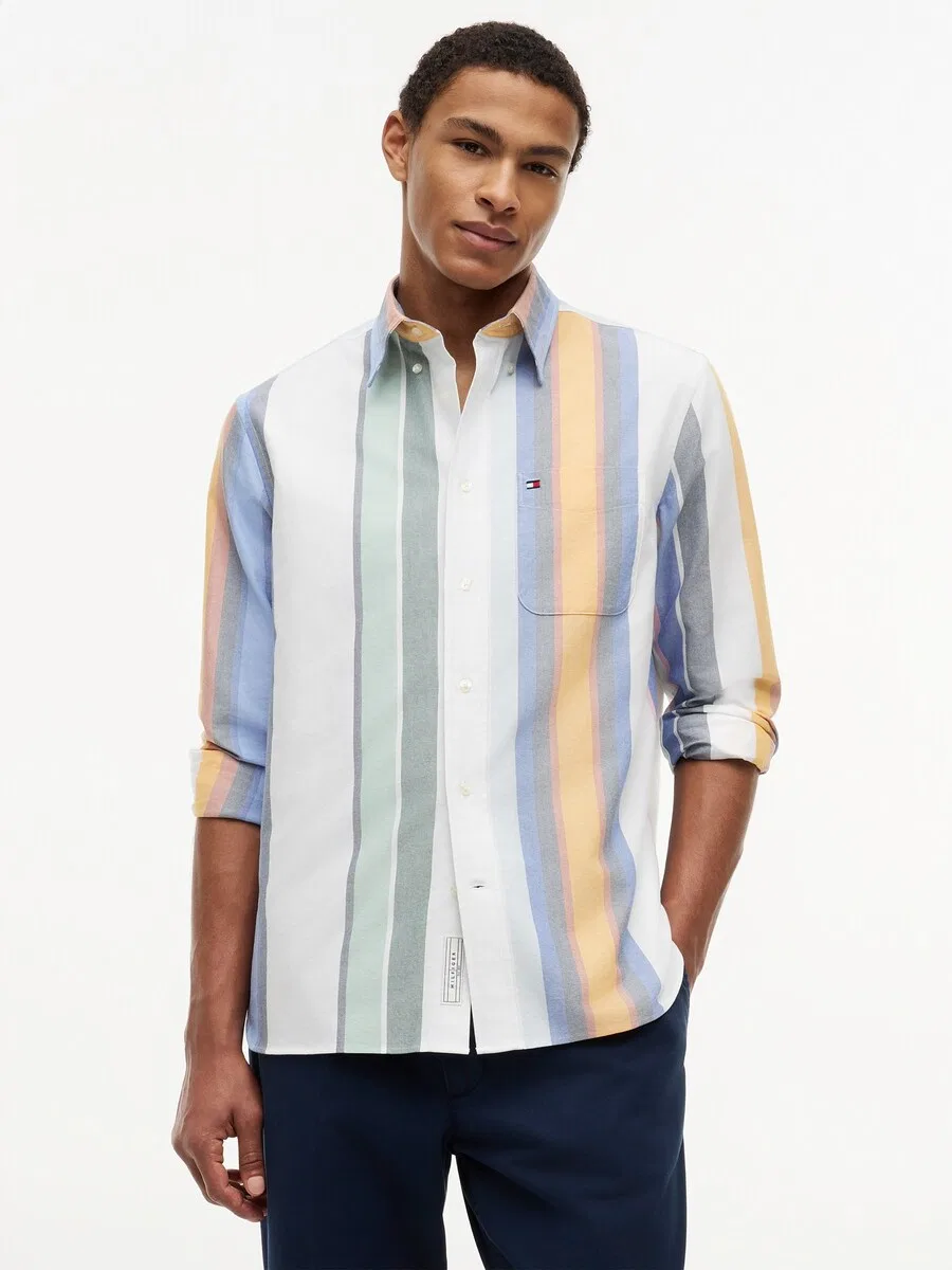 Рубашка TOMMY HILFIGER Regular fit на пуговицах, модель «Relaxed Fit Multicolour Stripe», белого цвета — фото 2