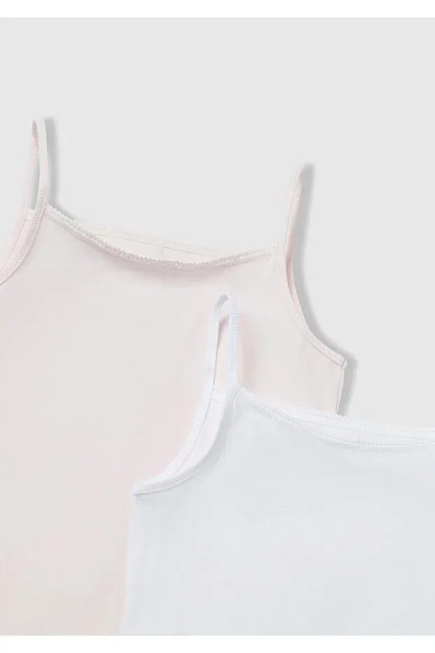Детский комплект маек для девочек с тонкими бретельками United Colors Of Benetton, White-Pink — фото 3