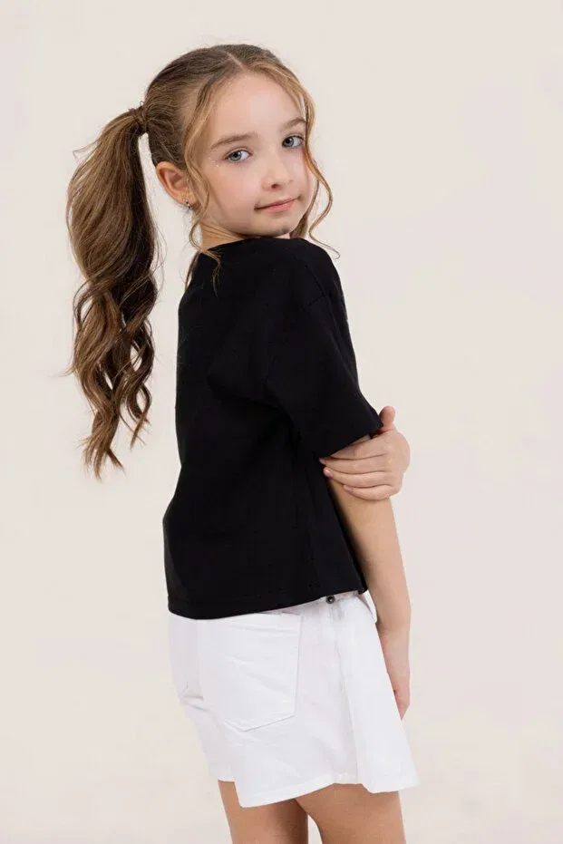 Детская хлопковое футболка с принтом для девочек Bow Printed Short Sleeve Round Neck Cotton Comfortable Summer Girl's T-Shirt Dmb Boys & Girls, Black — фото 2