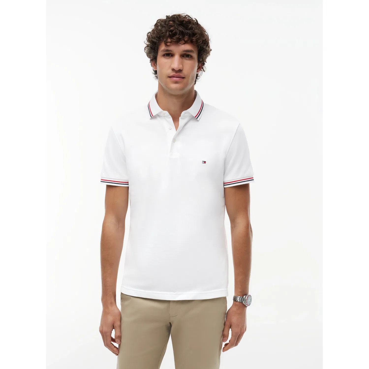Мужское приталенное поло с контрастными деталями Tommy Hilfiger, White