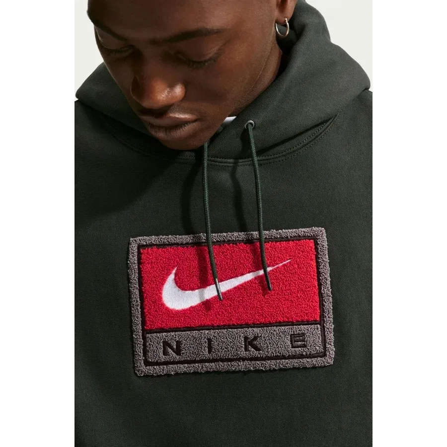 Мужской свитшот-худи с капюшоном, свободный крой, Nike Solo Swoosh Loose Fit Green Hoodie, Зеленый