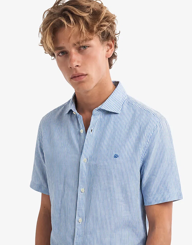 Льняная рубашка Superdry Riviera с коротким рукавом, в синюю полоску — фото 3