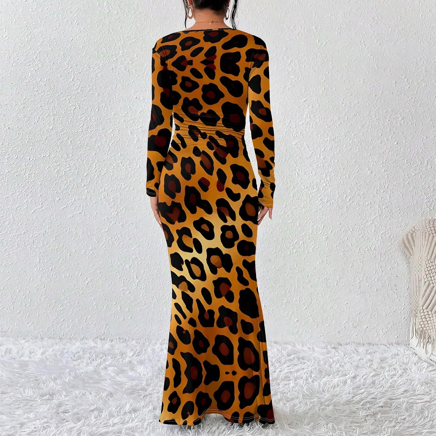 Женское платье с одним рукавом с длинным рукавом, модель One Shoulder Long Sleeve, коричневый/жёлтый — фото 4