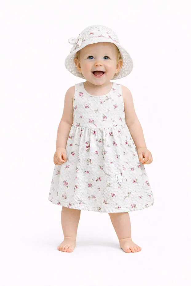 Детский комплект платье-сарафан с принтом и шляпа Chicsy Baby, Pink — фото 3