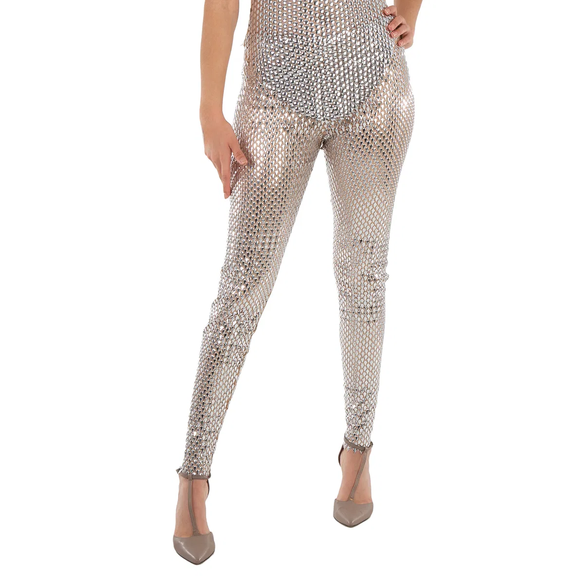 Брюки с фактурным металлическим декором Textured Detailed Metallic Pants Burberry, Silver