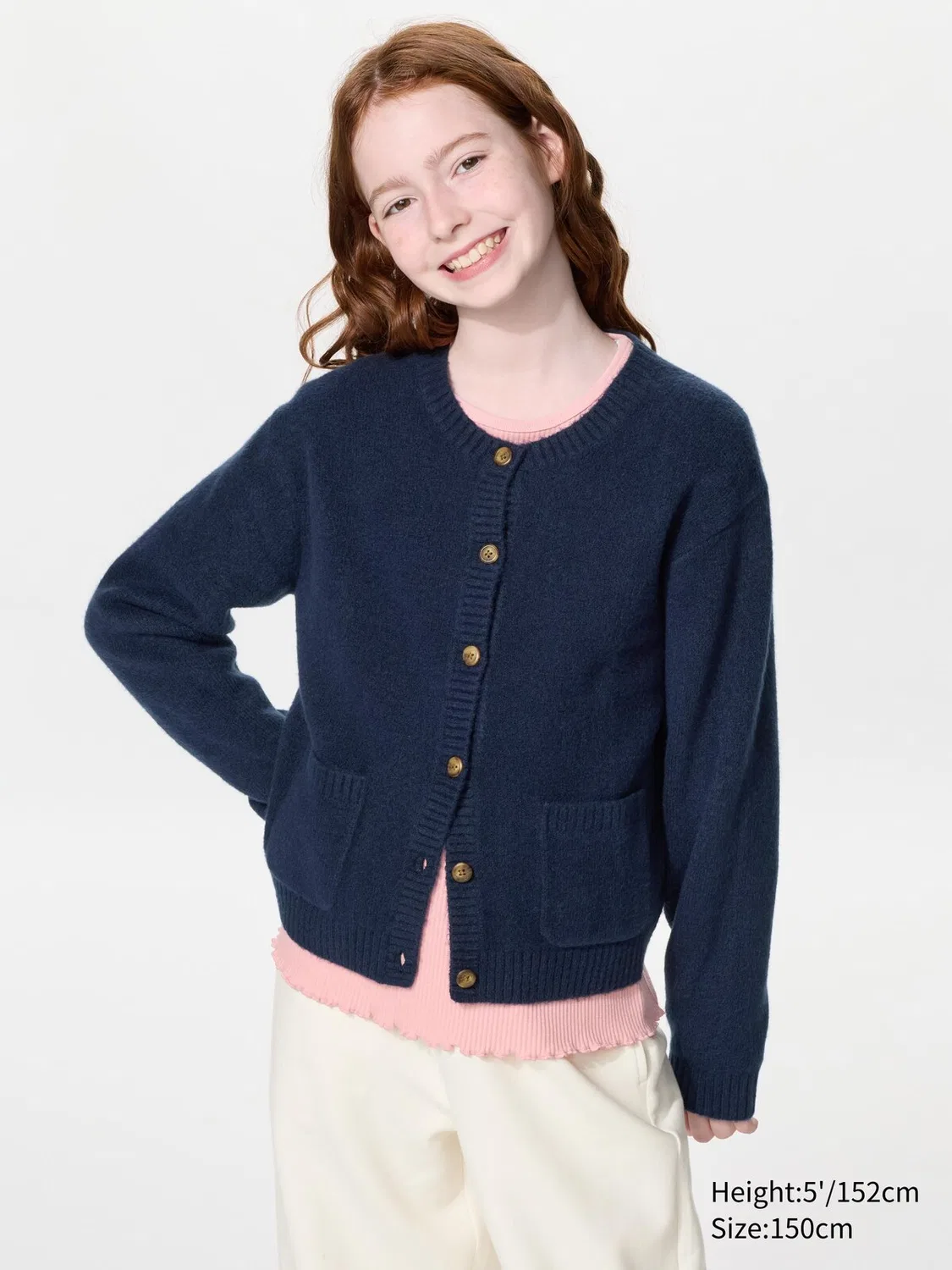 Детский кардиган Uniqlo, из пряжи суфле, темно-синий