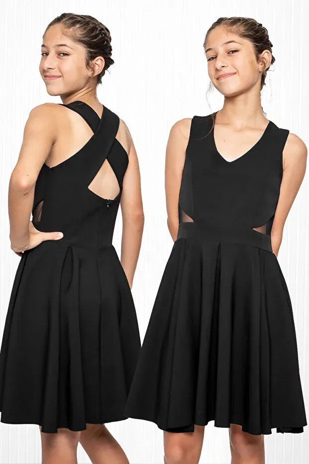 Детское платье для девочек из крепа V-Neck Denimini, Black