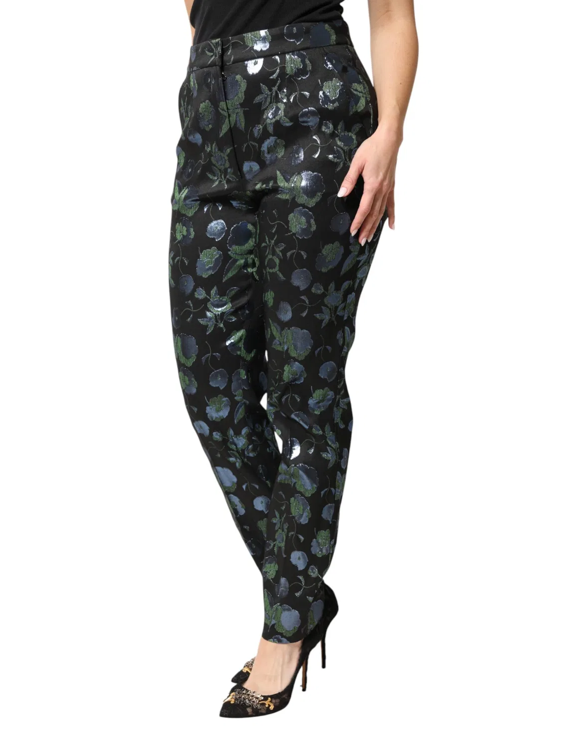Женские брюки с цветочным принтом BlueGreen Floral Metallic Slim Dolce & Gabbana, Blue Green — фото 3