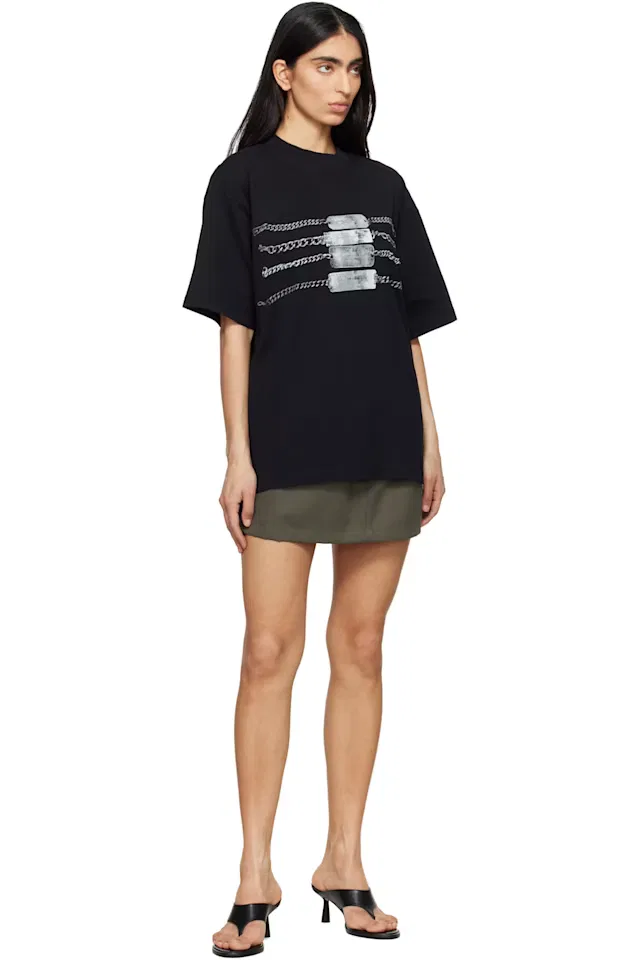 Мини-юбка средней посадки с эластичным поясом и логипом цвета хаки Alexander Wang — фото 4