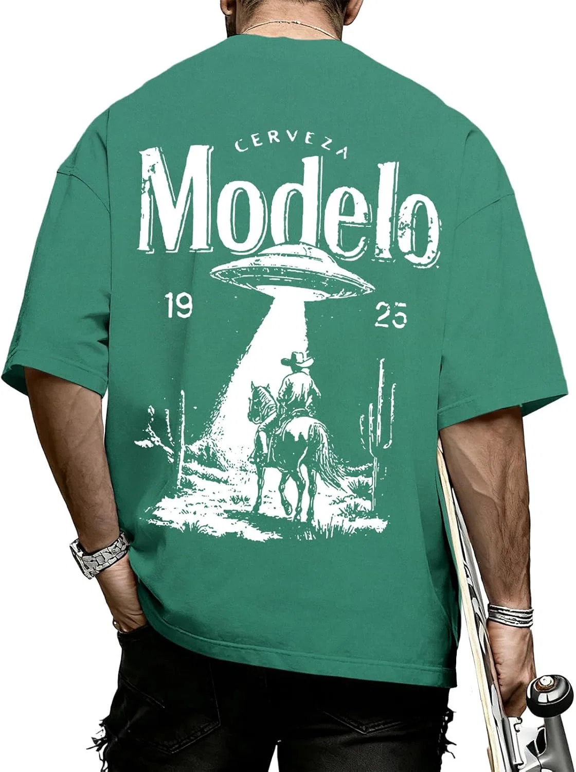 Мужская футболка оверсайз с принтом Western T Shirts, зелёный