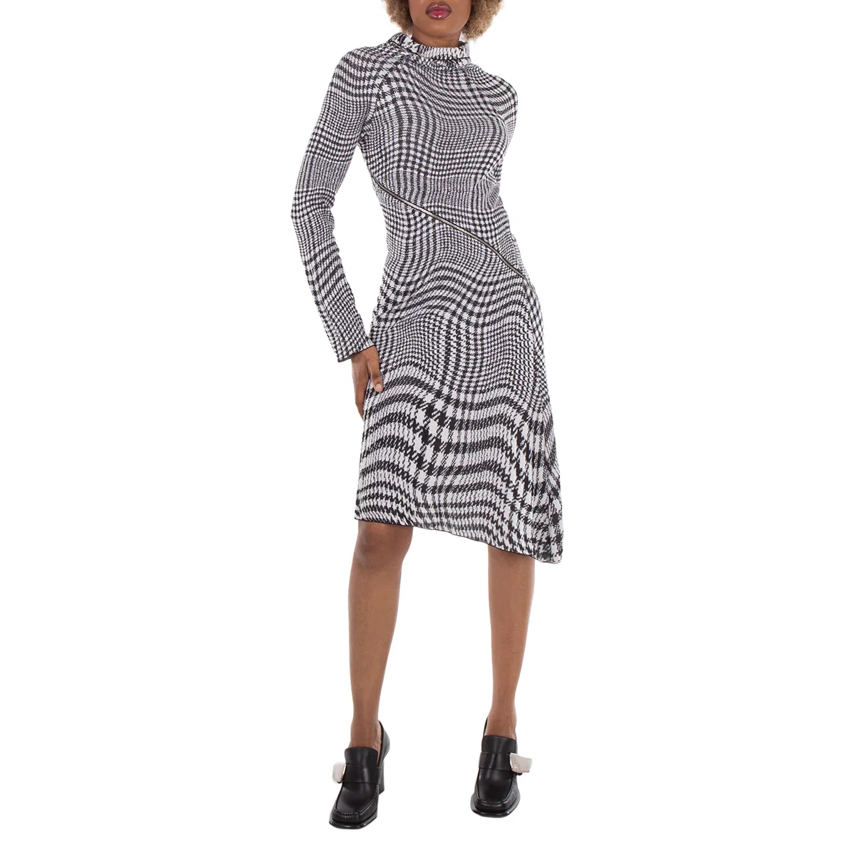 Платье миди с принтом Houndstooth Pattern Burberry, Monochrome Ip Pttn