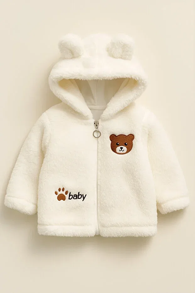 Детский кардиган из плюша на молнии с капюшоном Uğur Bebe, Nude Color — фото 2