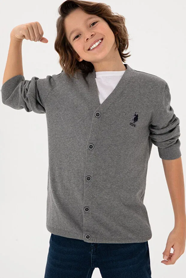 Детский кардиган для мальчиков с длинным рукавом U.S. Polo Assn., Gray Melange — фото 2