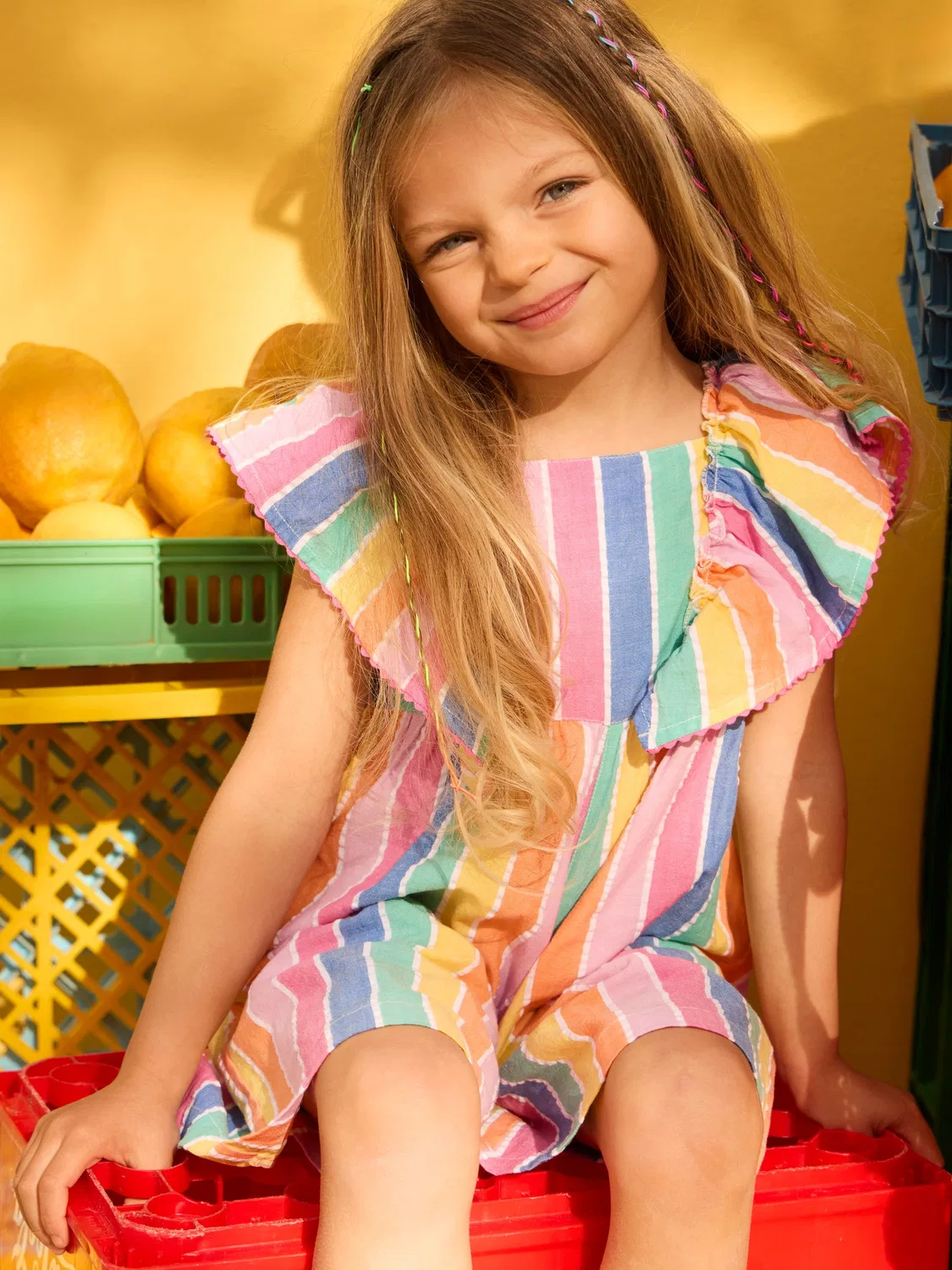 Комбинезон с воланами на плечах Rainbow Stripe Jojo Maman Bébé, розовый
