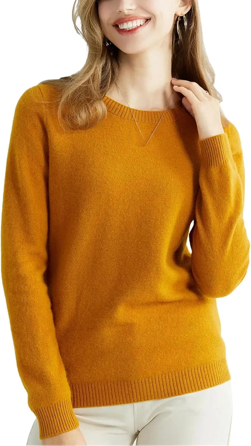 Женский свитер из шерсти мериноса с круглым вырезом, модель Vintage Pullovers, рыжий